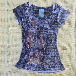 Grunge McBling Y2K V Neck Graphic Tee